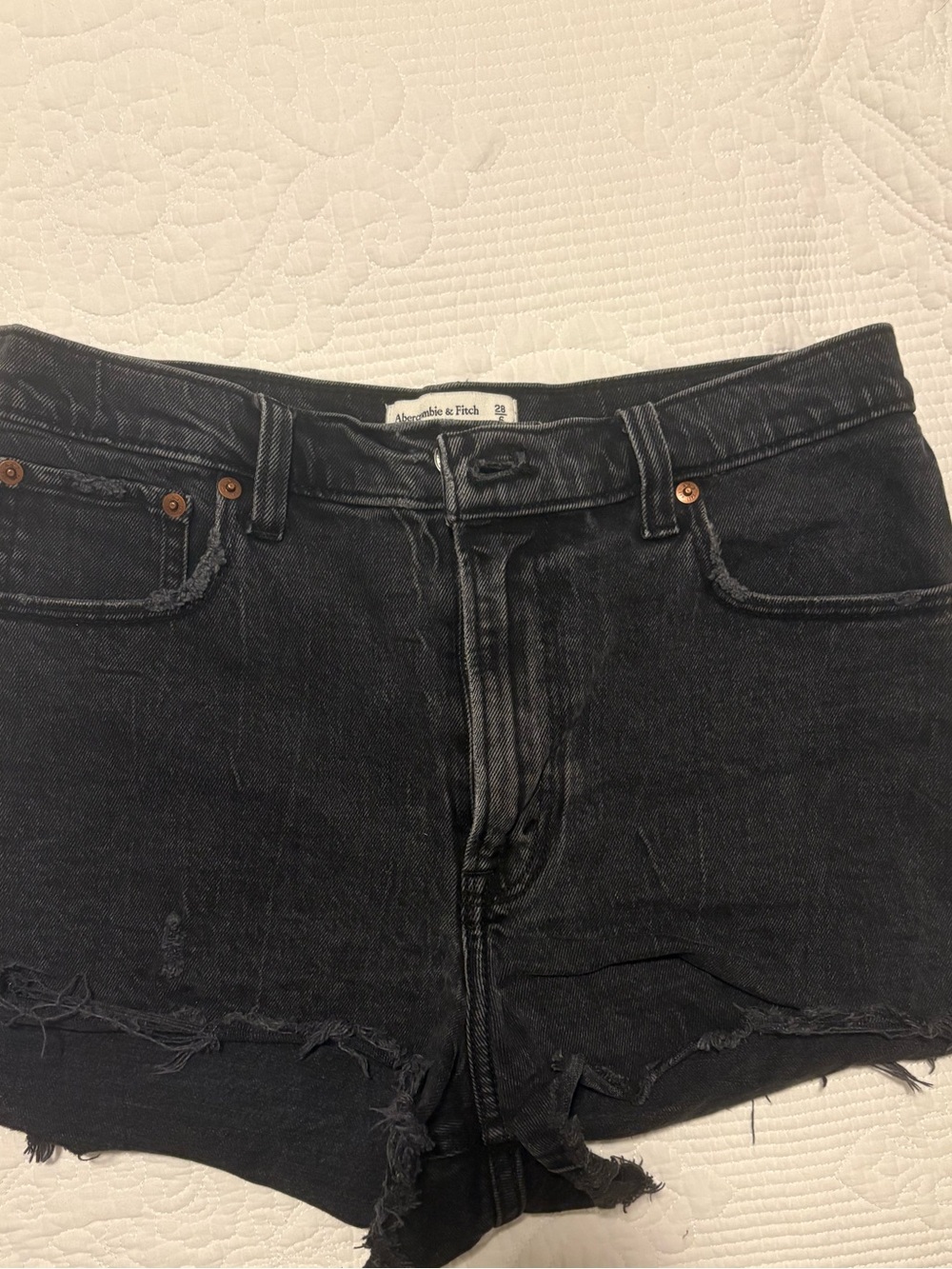 Abercrombie & Fitch Black Distressed Cutoff Denim Shorts